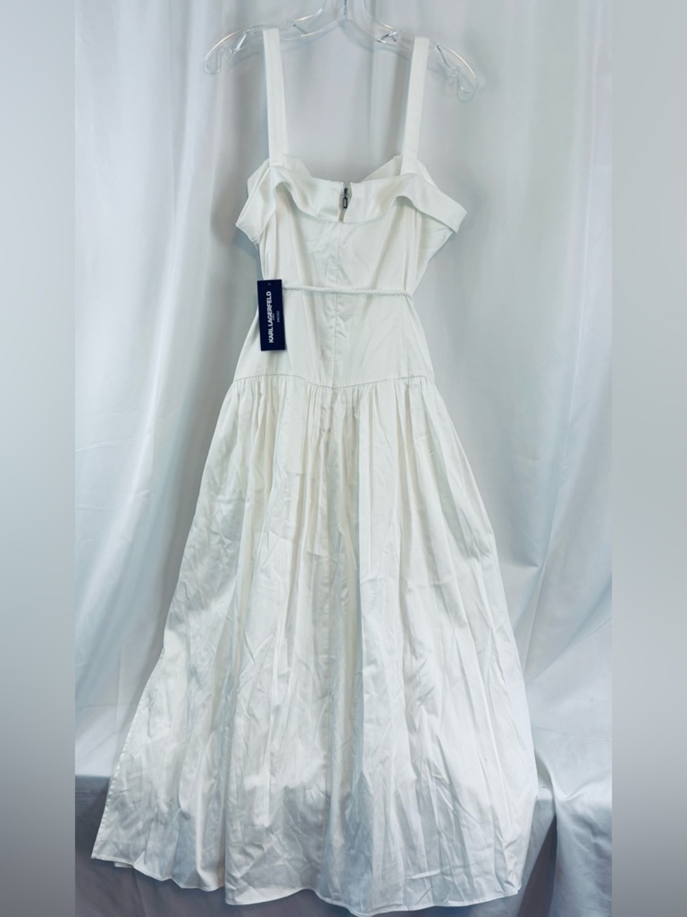 NWT KARL LAGERFELD sz14 Women's White Cotton Rope Belt Sleeveless Maxi Dress… - Picture 4 of 9